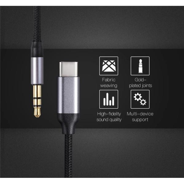 24g 100cm USB Charger Cable Type C to 3.5mm Audio Aux Jack Cable