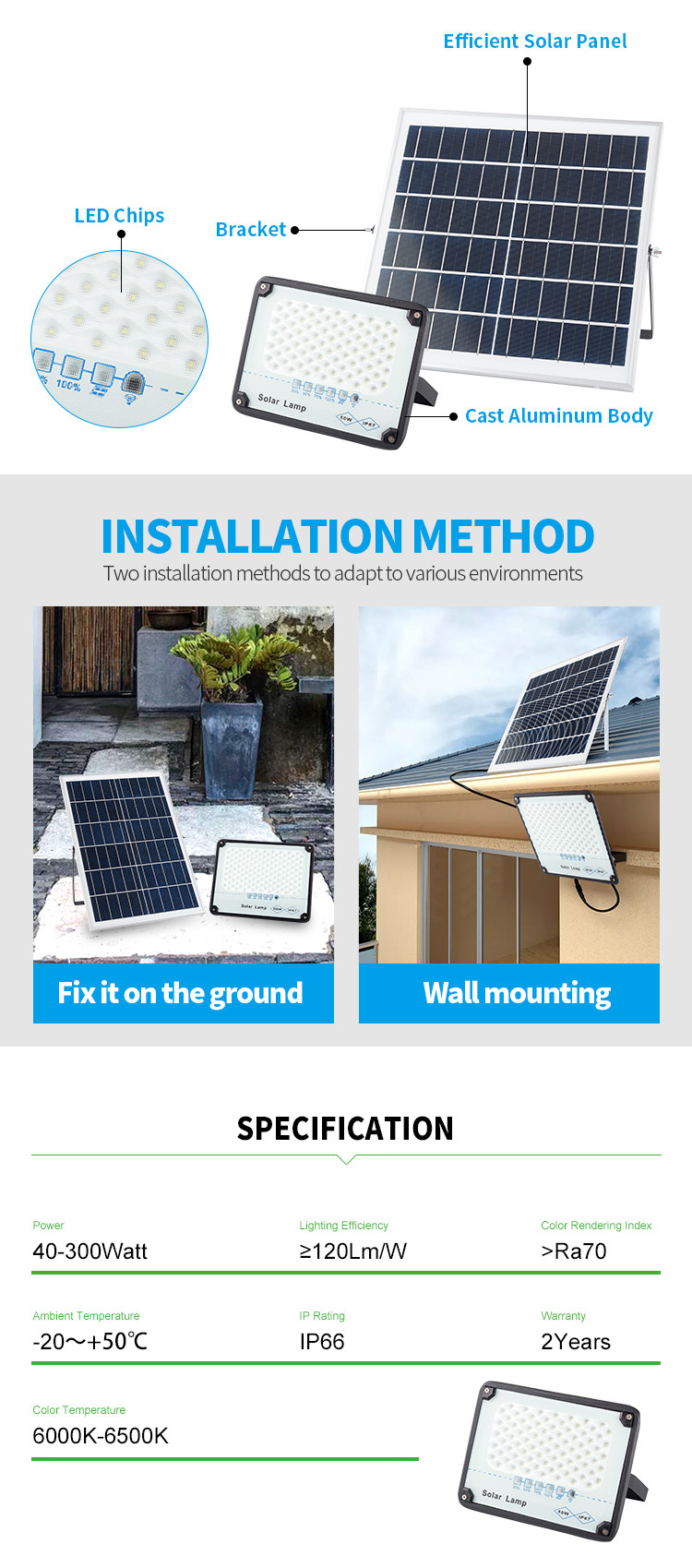 5500k 70w Solar LED Flood Lights For Colorful Building 122lm/W