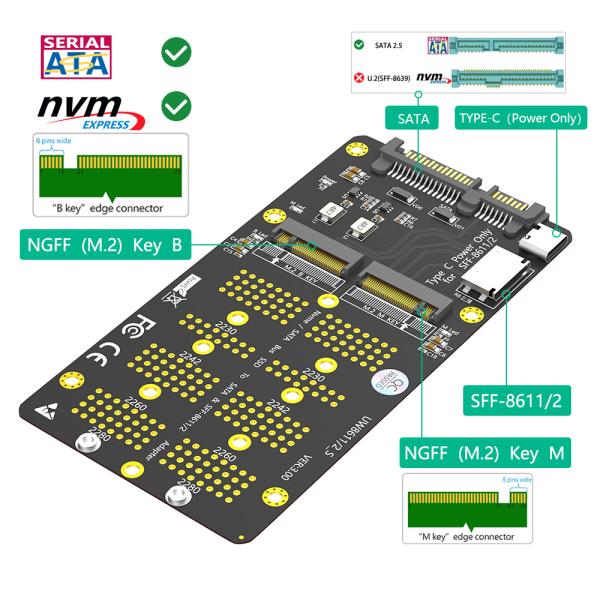 New Version 2 In 1 Combo M.2(NGFF) NVMe SSDSATA-Bus SSD To SFF-8654 And SATA Adapter