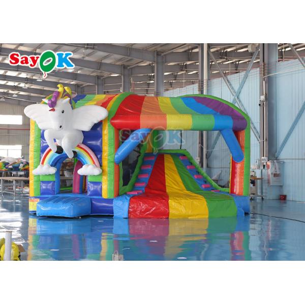Rainbow Kids Inflatable Jumping Castle Unicorn Bouncy Castle With Slide
