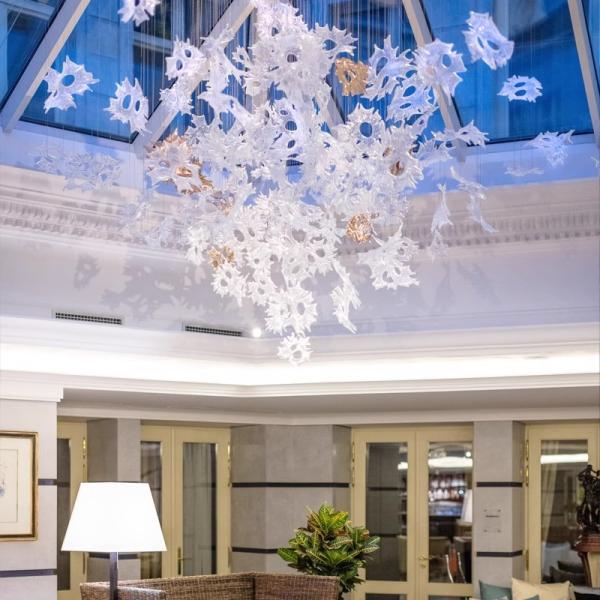 Non-Standard Project Custom Double Hole Glass Maple Leaf Hanging Decoration Hotel Department Hall Large Soft Decoration Art Lighting