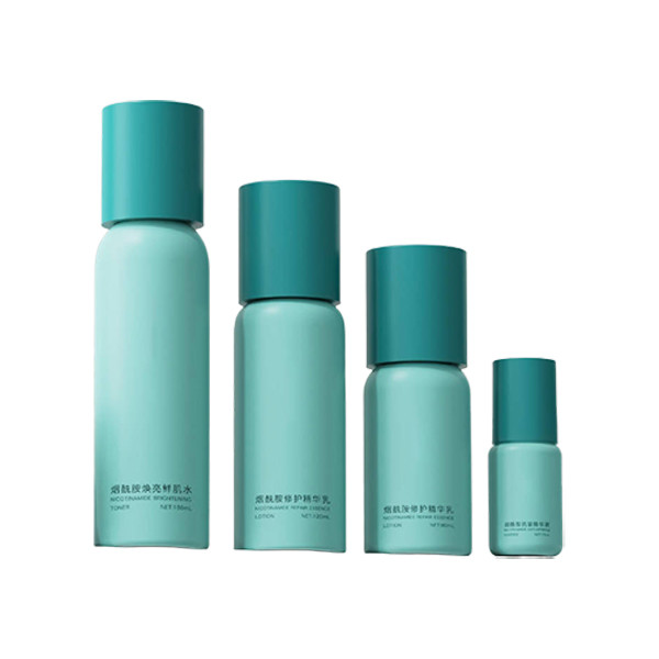 Custom opaque green skincare containers PETG Round shoulder airless pump bottles