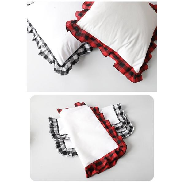 Sublimation Pillow Covers Blanks Heat Transfer Printed Plaid With Ruffled Lace