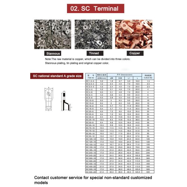 Electric Wire Connector with Tin Coated Copper Tube Compression Cable Lugs Ferrule