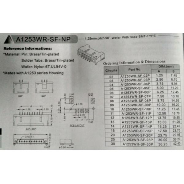 1A AC / DC Current Rating 1.25mm Pitch Wafer Connector PCB Board Connector HRS DF14