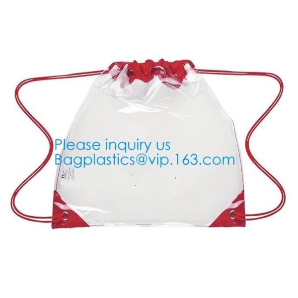 Transparent PVC Drawstring Bag With Colorful Rope,Clear PVC drawstring bag with gold string,Pvc Strips Printing Gift Pac