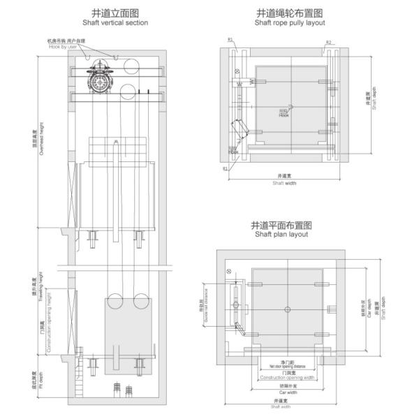 0.5m/S Mrl Freight / Cargo High Speed Elevator Load 2000kg 2000 X 2300mm Car Size