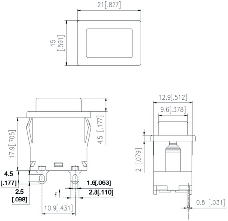 Taiwan Electrical Push Button Switch, 21*15mm, ON-OFF, Green Illuminated