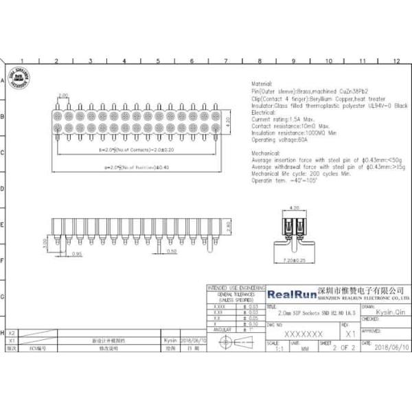 2.0mm Machined Round Female Pin Header Connector Height 2.8mm CuZn38Pb2 Brass