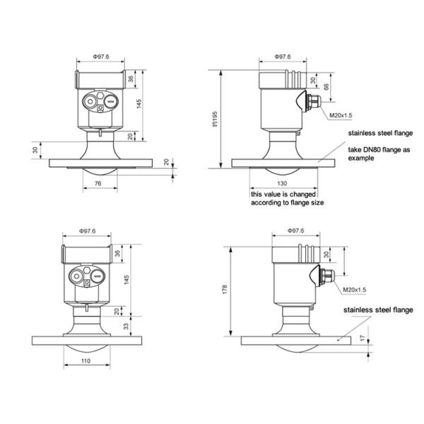 KLD802 Radar Level Sensor With Non Contact PTFE Lens Antenna For Continuous Level Measurement