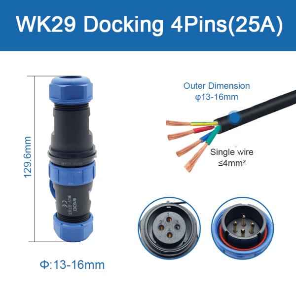 IP68 Threaded Plug Socket Waterproof Connector Inline Type Wk29 Docking Pin