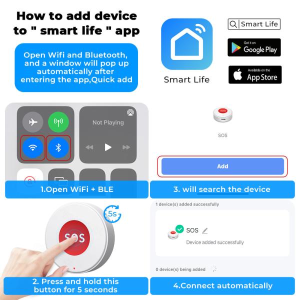 Tuya WIFI Smart SOS Call Button Wireless Caregiver Pager Smart Call System Nurse Calling Elder Alert Patient Help System Smart Life