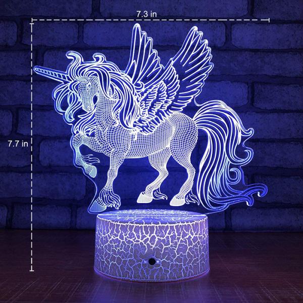 Harmless Multicolor 3D Night Light Unicorn , Practical 3D Unicorn Illusion Night Lamp