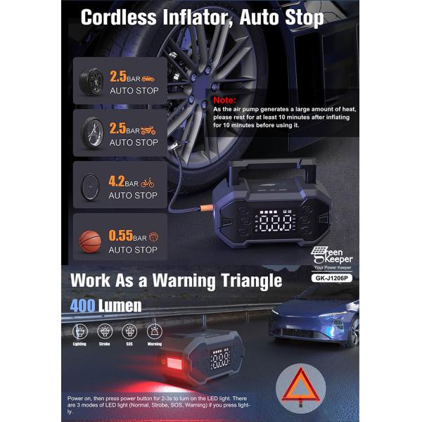 20000mAh Capacity Tire Inflator Car Battery Jump Starter With Portable Air Compressor