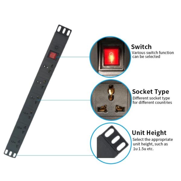250V Network Cabinet Accessories 19 Inch UK Plug Power Distribution Unit