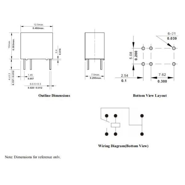 NB23-12VDC-C 0.15W 1A 12V Signal Relay 6 Pins SPDT PCB Mount For Computer Main Board