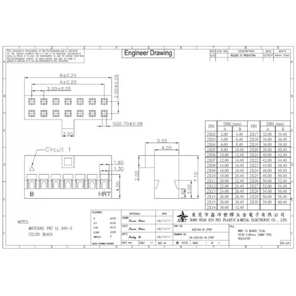 Double Row Wire To Board Crimp Style Connectors Pin Header with 2.0mm Pitch Wire Connector