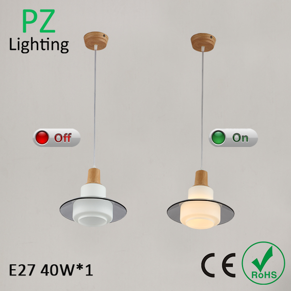 Oak wood dinner table pendant lamp with 3 heads glass shade E27 socket wood imported