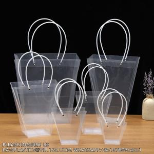 China Customized Transparent Trapezoid PP Bag Plastic Clear Flower Packing Bag With Handle Floral Package Bags, Gift Pack wholesale