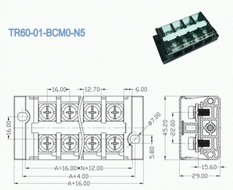 60A Electrical High Current Terminal Block For Industry Control Pitch 19.0mm