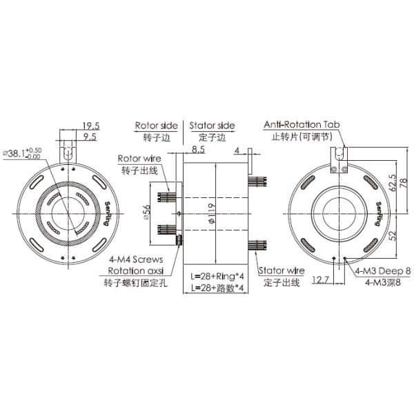 Customized High Temperature Slipring Industrial Slip Ring For Profibus Bus Signal