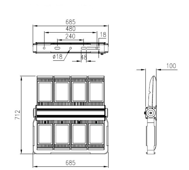 narrow beam outdoor lights 600W ,Gym Sports Field lighting CE , RoHS listed Meanwell driver