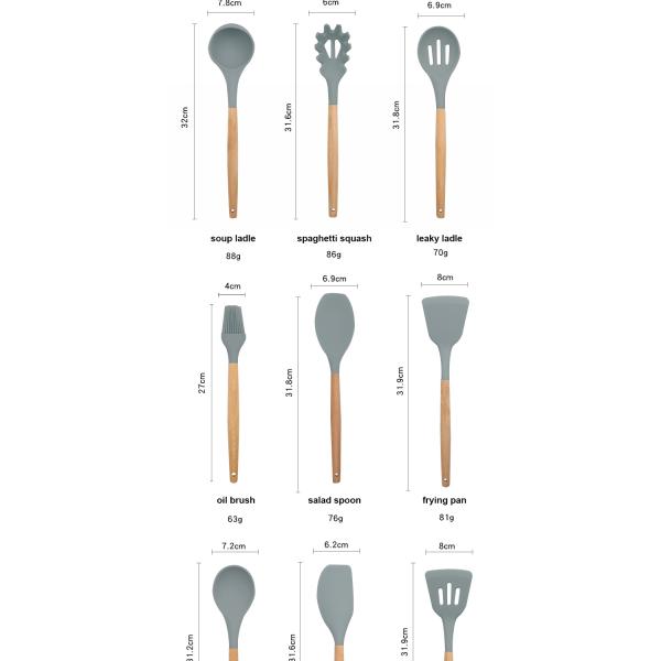 Non Toxic 12 Piece Silicone Cooking Utensil Set With Wood Handle