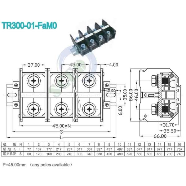 45.00mm Pitch Panel High Current PC Terminal Block 4P Black Power Screw Connector
