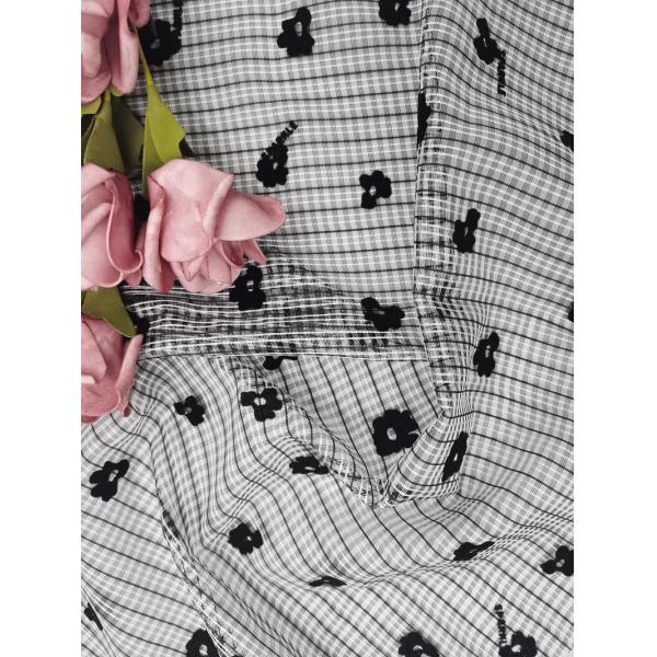 Flower Tulle Flocked Mesh Fabric Mesh with flocking design