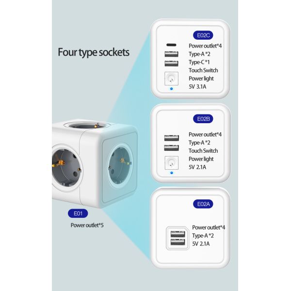 USB+Type-C European Travel Smart Wifi Socket Plug 240 Volt Cube Power Outlet
