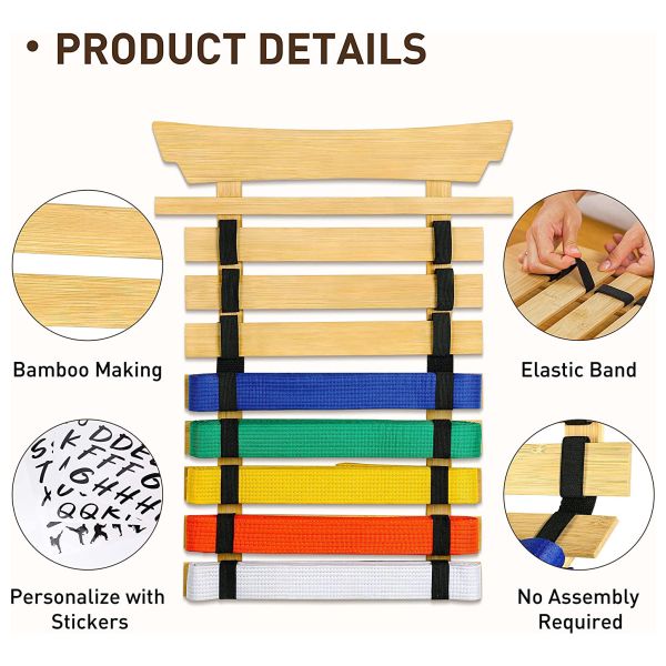 Pinewood Martial Arts Belt Display Rack Wall Mounted Bamboo Karate Belt Display Rack