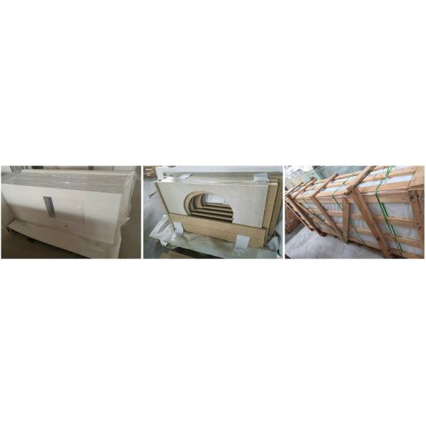 Hotel / Household White Quartz Kitchen Countertops , Custom Edge White Quartz Slab