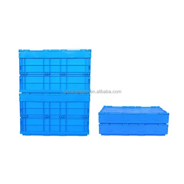 PE Collapsible Moving Folding Crate with Lid for Industrial Stackable Plastic Storage