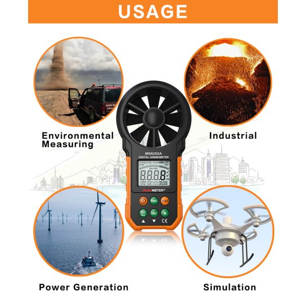 Popular Anemometer Digital Handheld Wind Speed Meter Tester with 1*9V 6F22 Battery