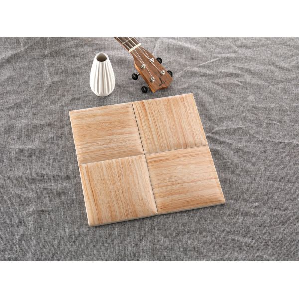 Light Yellow Wood Grain Wall Tile 152x152mm White Body Clay