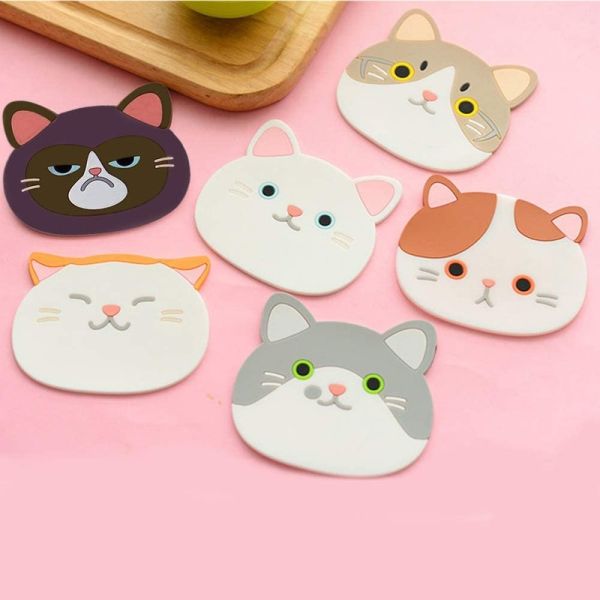 CM-005Cute Cartoon Cat Cup Coasters Mats Silicone Rubber Coaster HEATER