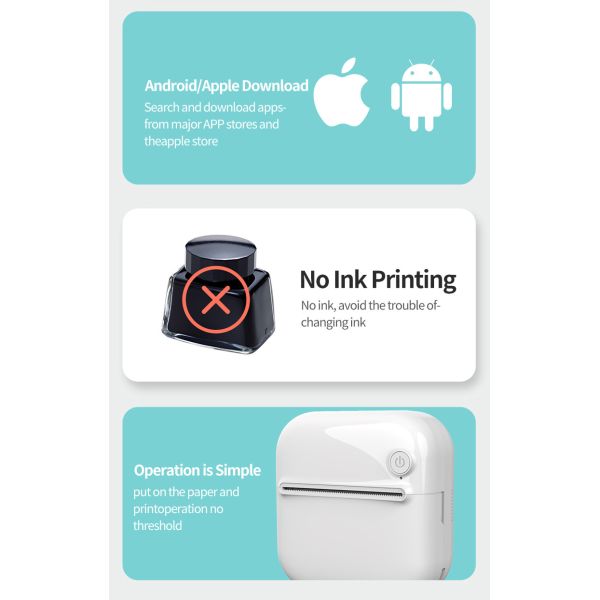 Wireless Bluetooth WiFi Mini Inkless Printer Color Sticker ODM