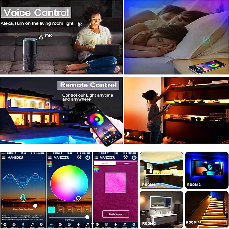 Wifi Control Smart 12V 5V USB RGB 5050 LED Strip Lights Waterproof Bluetooth Music Sync For Decoration