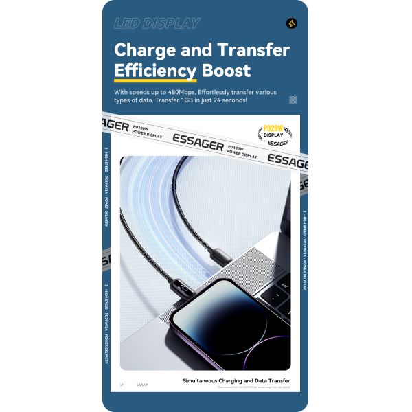 ES-X57 Series USB C To L Lightning Charging Cord 29W For IOS / Earphone