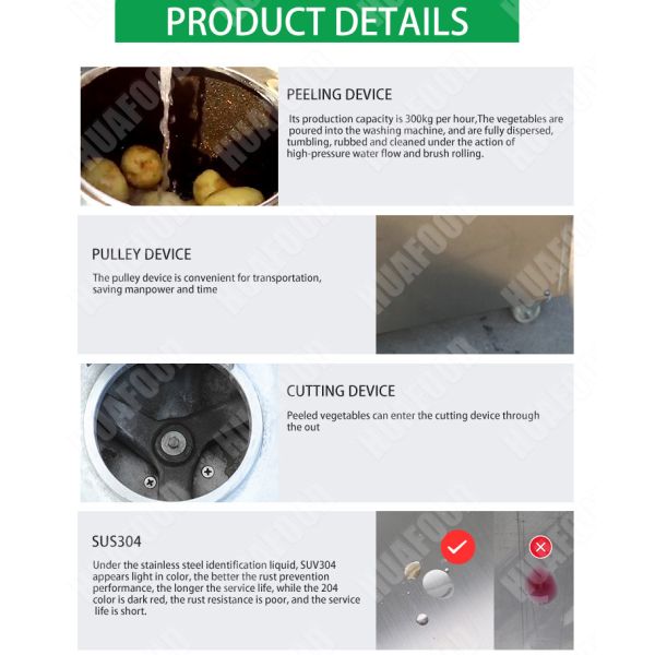 300kg/H Potatoes Peeler Washer And Dicer Machine Potatoes Cleaner Neumatic Peeler Machine