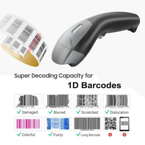 Wired 1D Auto Barcode Reader Laser Bar Code Scanner With Stand