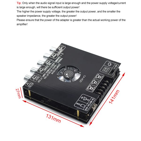 ZK-AS21 2.1 Channel Digital Power Amplifier Board Module 220W*2+350W High Low Tone Subwoofer TPA3255 BT Home Audio AS21
