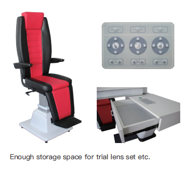 Black And Red Leather Ophthalmic Chair Unit For Two Instruments Automatic Phoropter