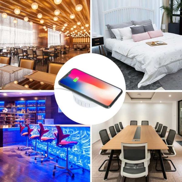 Pop Up 10W Qi Wireless Charger Built Into Desk Furniture With USB