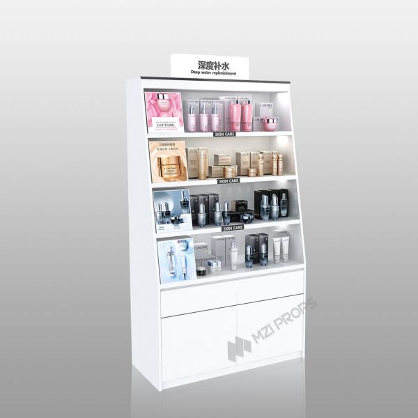 ZhMS-V5 Power Track Skincare Display Cabinet with LED Strip Lights and Black Paint