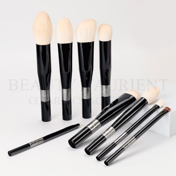 Luxe Premium Standup 9pcs High End Makeup Brush Set Gun Metal Snowflake Handle