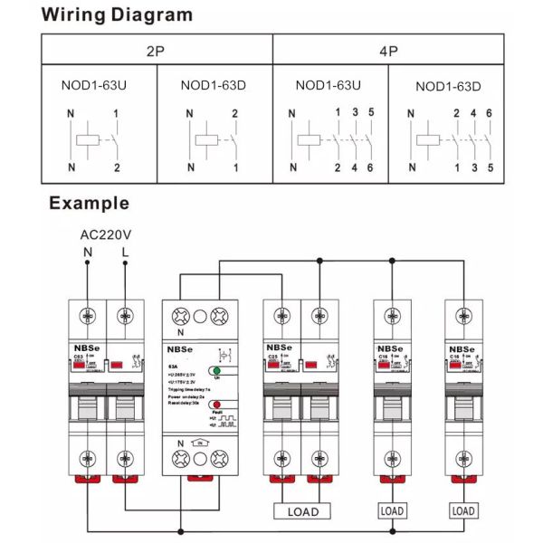 NOD1 3Phase+N Shunt Trip Circuit Breaker Overvoltage Undervoltage Protection