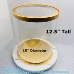 Tall Clear Cake Boxes With Ribbon - Gold Round Clear Cake Box For Birthday Cake