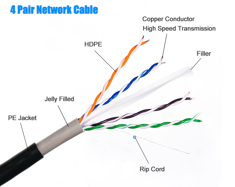 Cat6 UTP Outdoor Network Patch Cord Cable Custom Length With RJ45 Plug Copper Conductor