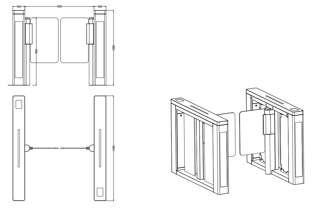 Speed Gate Turnstile 45-65 People/Min with 1.5mm Stainless Steel Frame